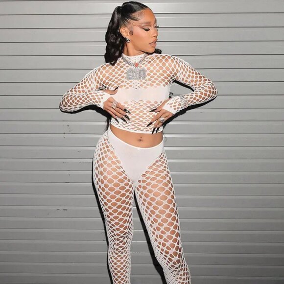 Pants - Sexy 2pc White Fishnet Outfit